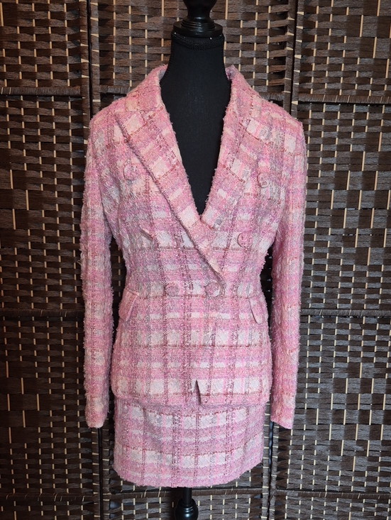 Bardot Jackets & Blazers - Bardot Pink Tweed Double-Breasted Blazer And Skirt